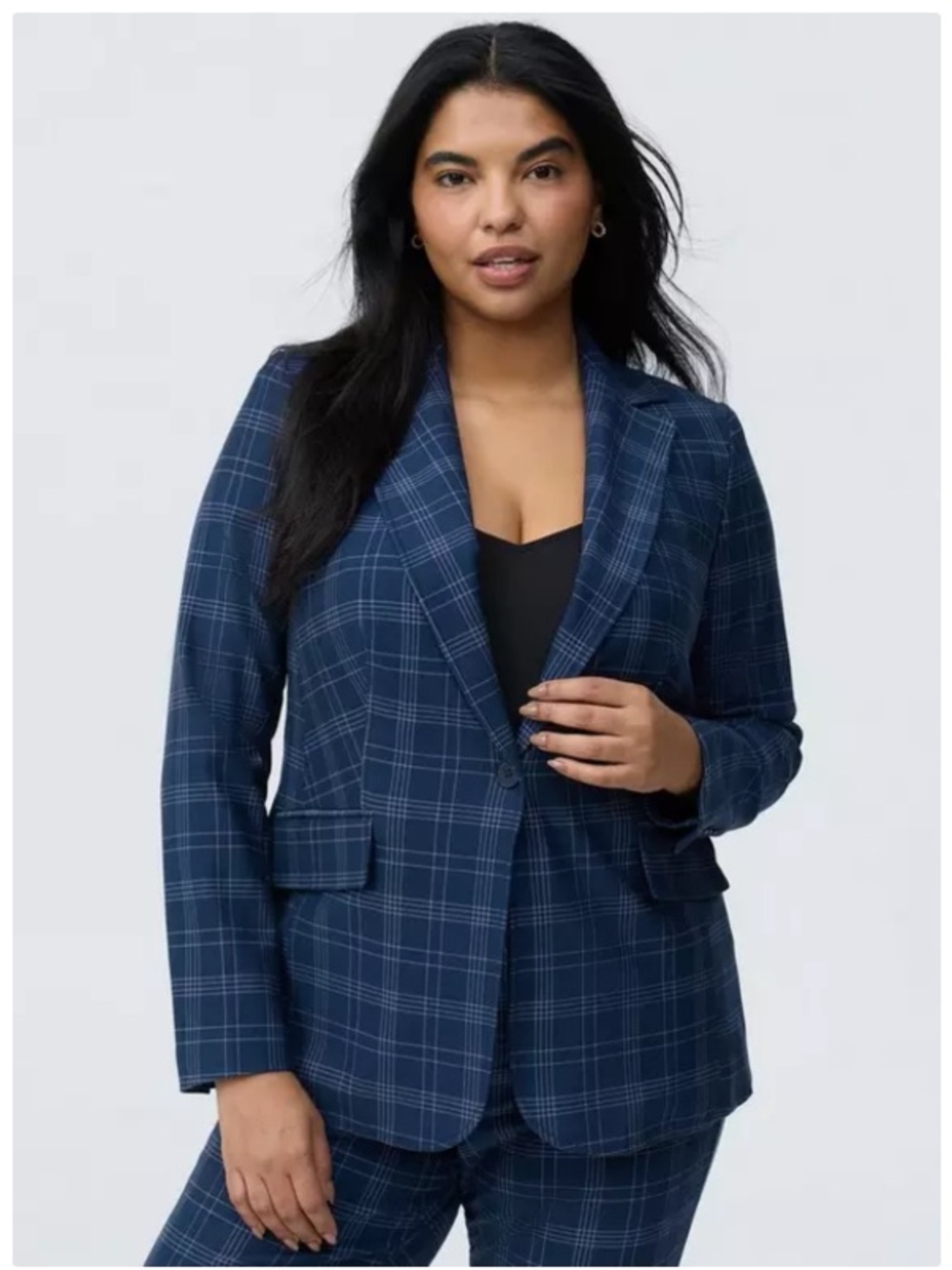Torrid Studio Tailored Ponte Plaid Single Breasted Blazer Jacket Navy Large